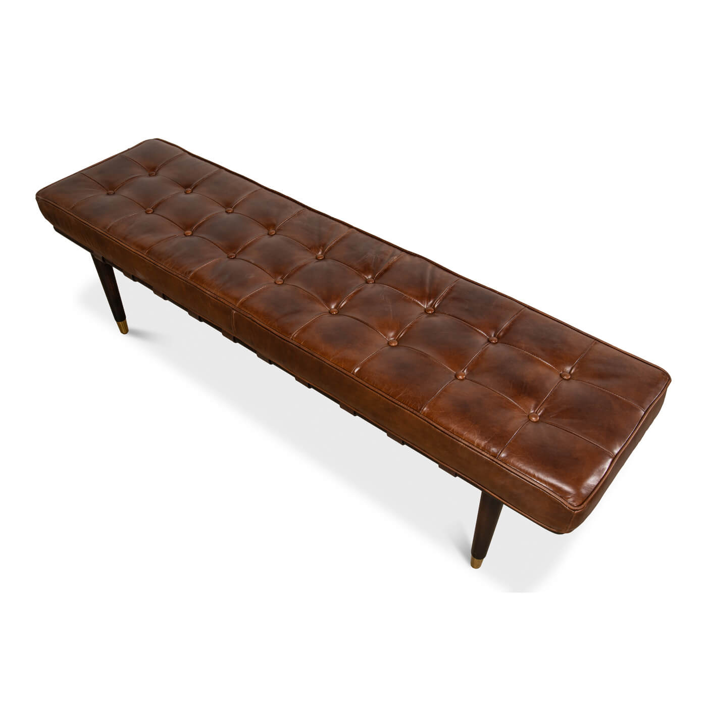Mid Century Modern Leather Top Bench - English Georgian America