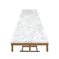 Console table, top view, textured marble surface details.