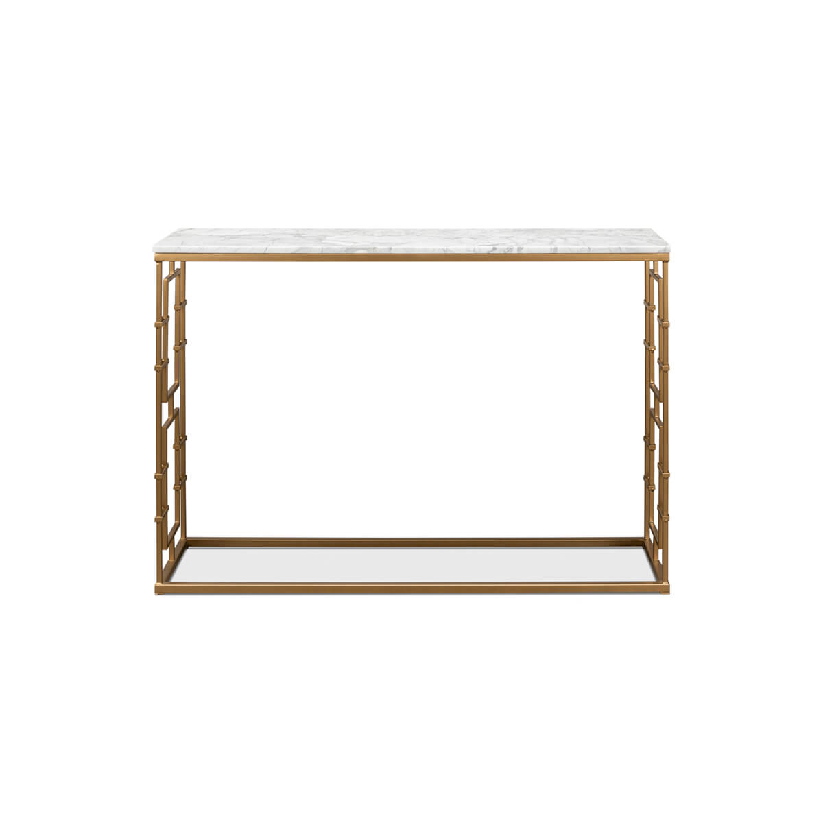 Console table, front view, geometric design, marble top.