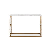 Console table, front view, geometric design, marble top.