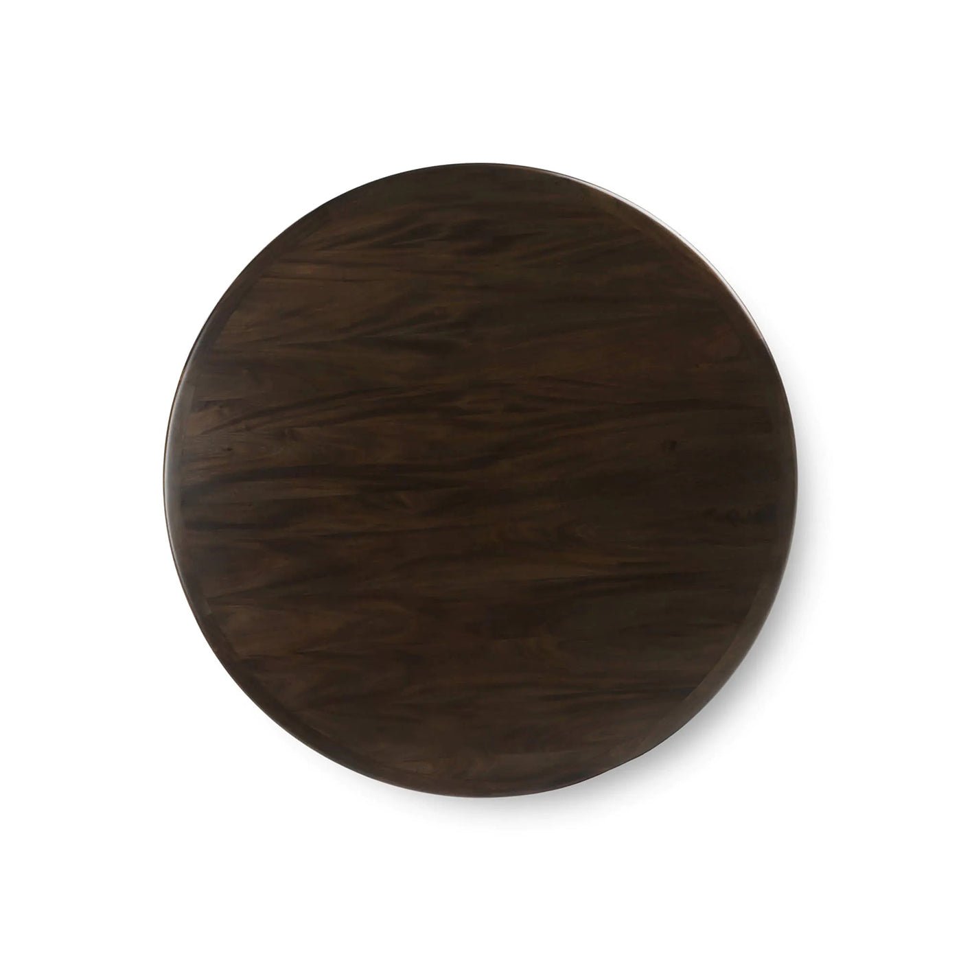 Top view of dark round dining table surface.