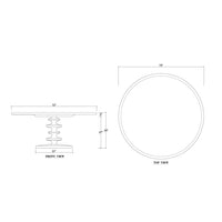Diagram with dimensions of round dining table design.