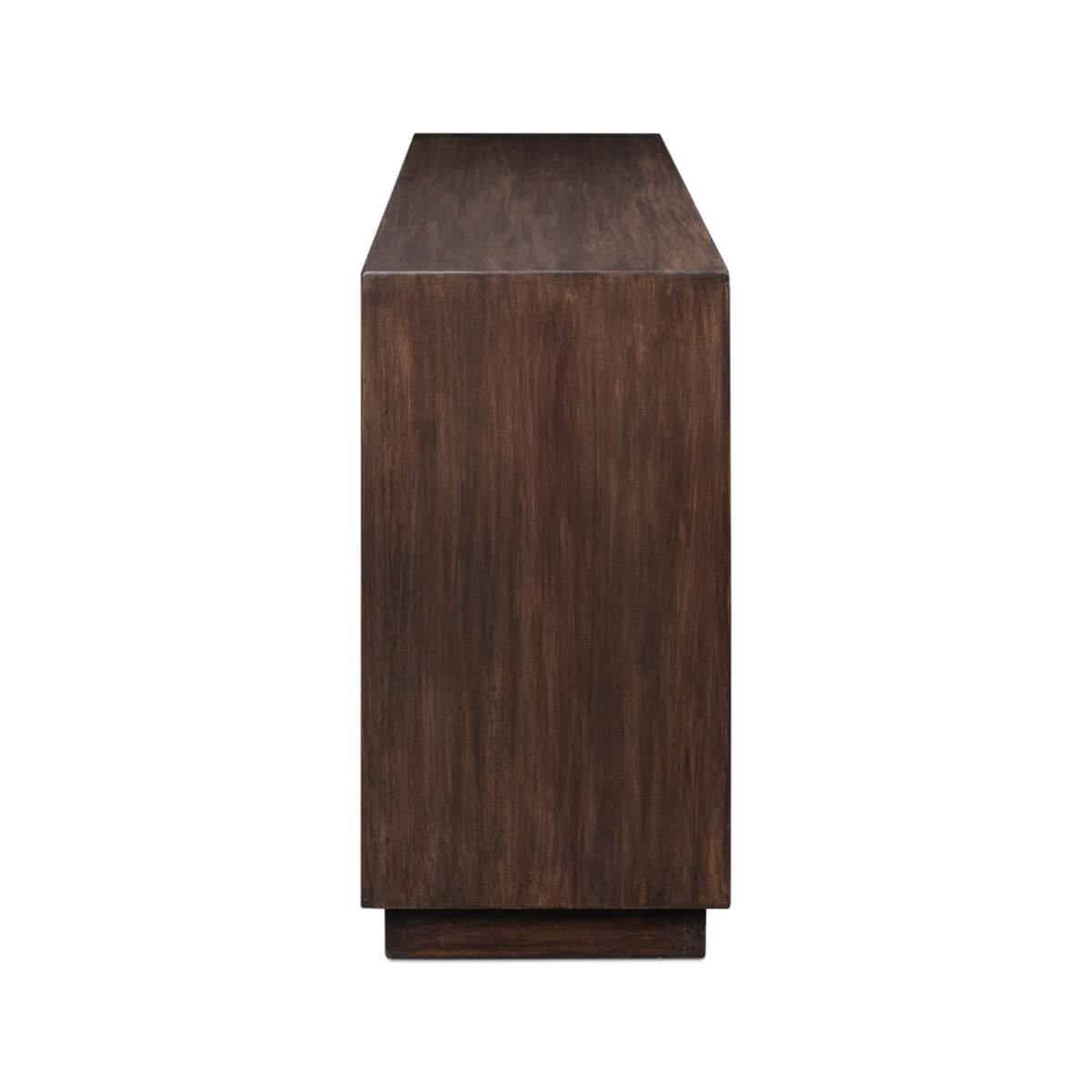 Side view of dark wood mid-century sideboard
