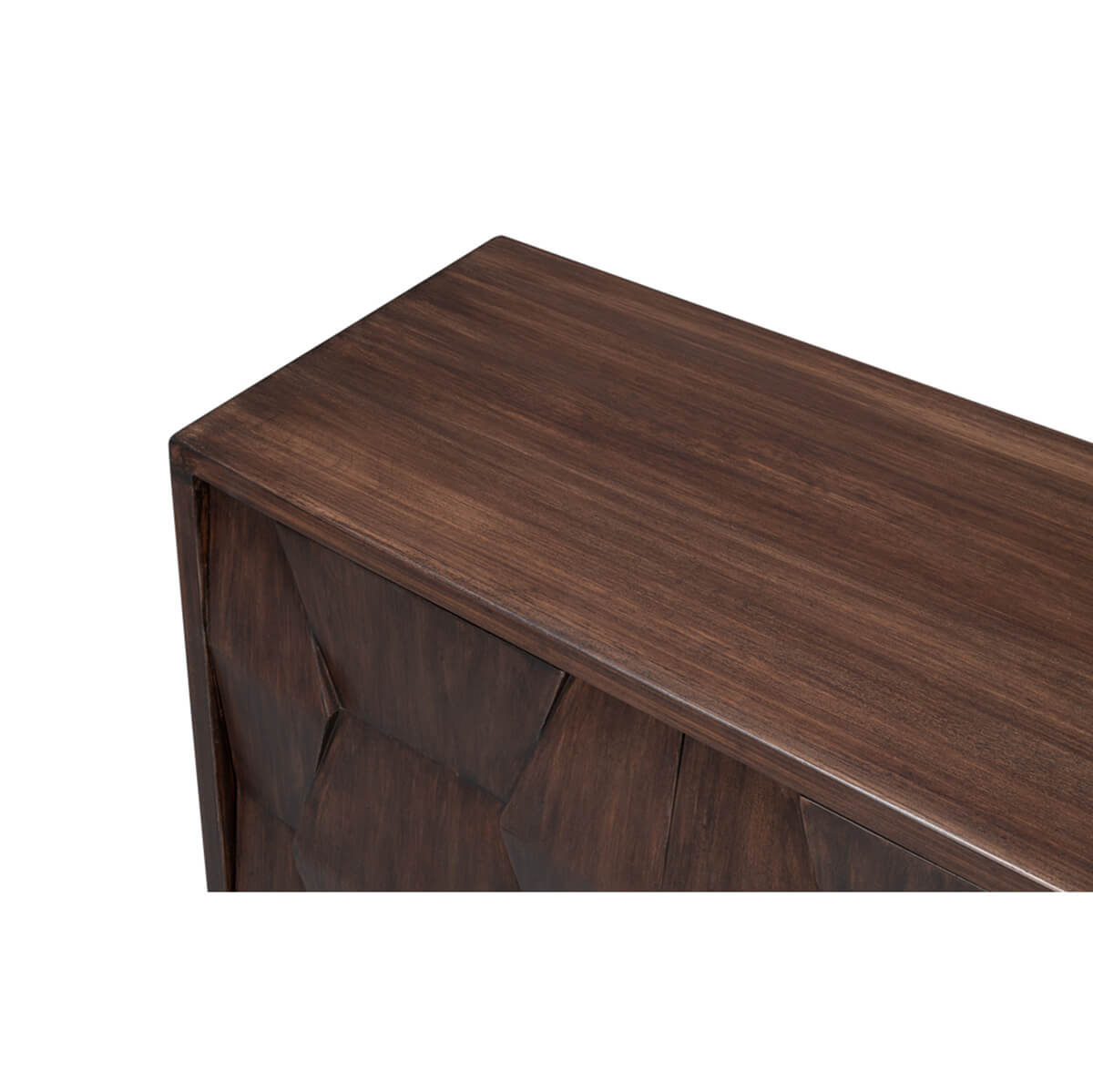 Top surface detail of dark wood mid-century sideboard