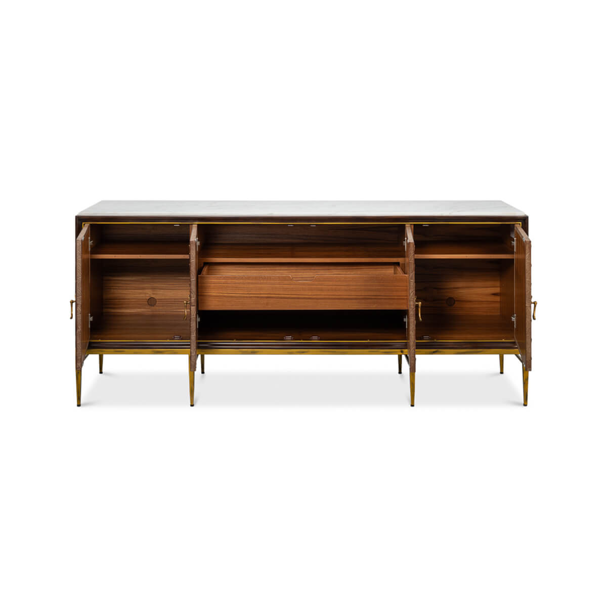 Sideboard open showing interior storage compartments.