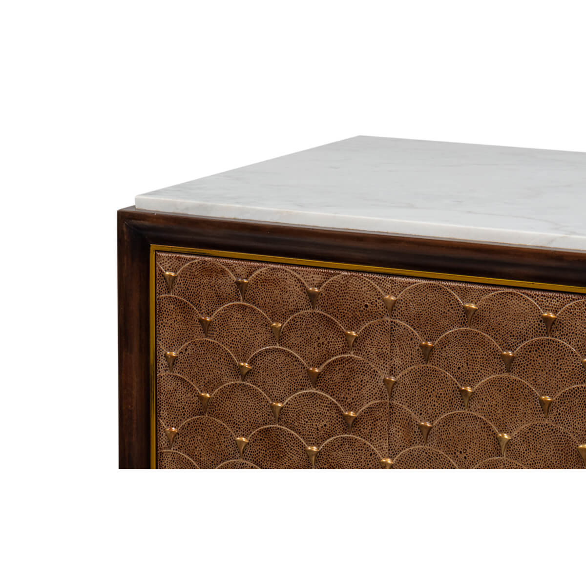 Corner view showing sideboard texture and marble top.