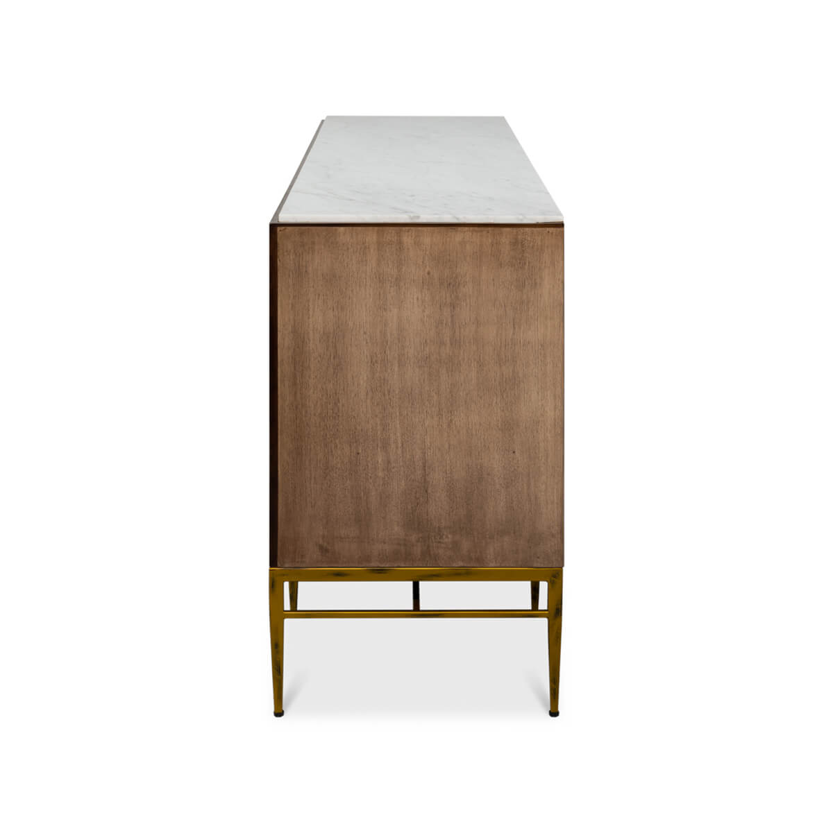 Side profile of mid-century sideboard with clean lines.