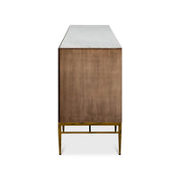 Side profile of mid-century sideboard with clean lines.