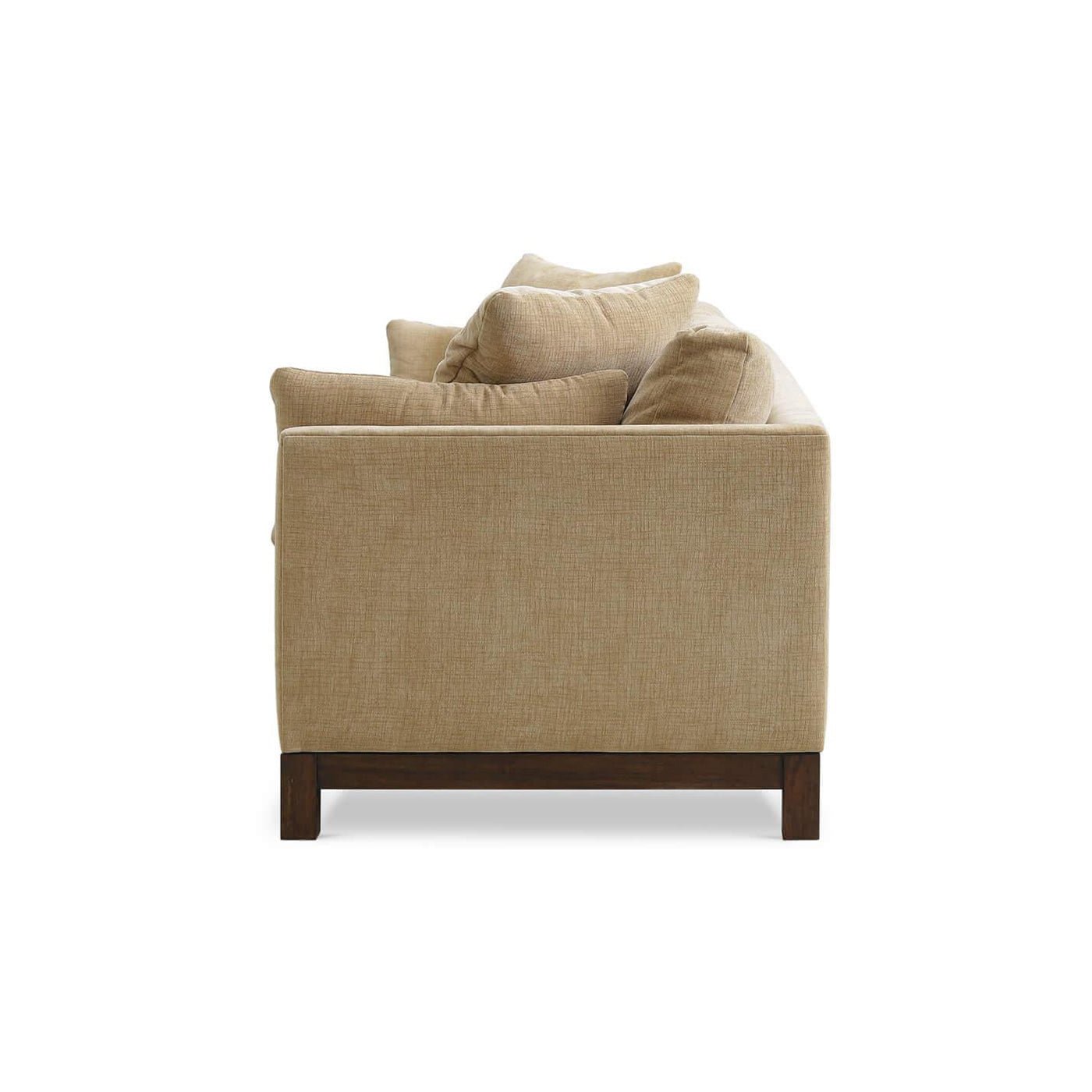 Side view of mid-century modern sofa in performance fabric.