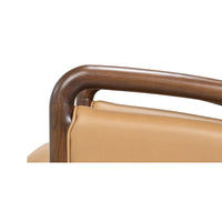 Close-up, armrest connection, wooden frame detail.