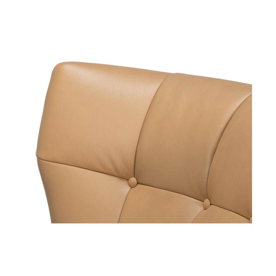 Close-up, armchair tufted backrest, tan leather.