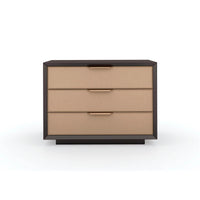 Front view of mid-century modern three-drawer nightstand