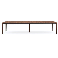 Walnut dining table front view, sleek mid-century modern design.