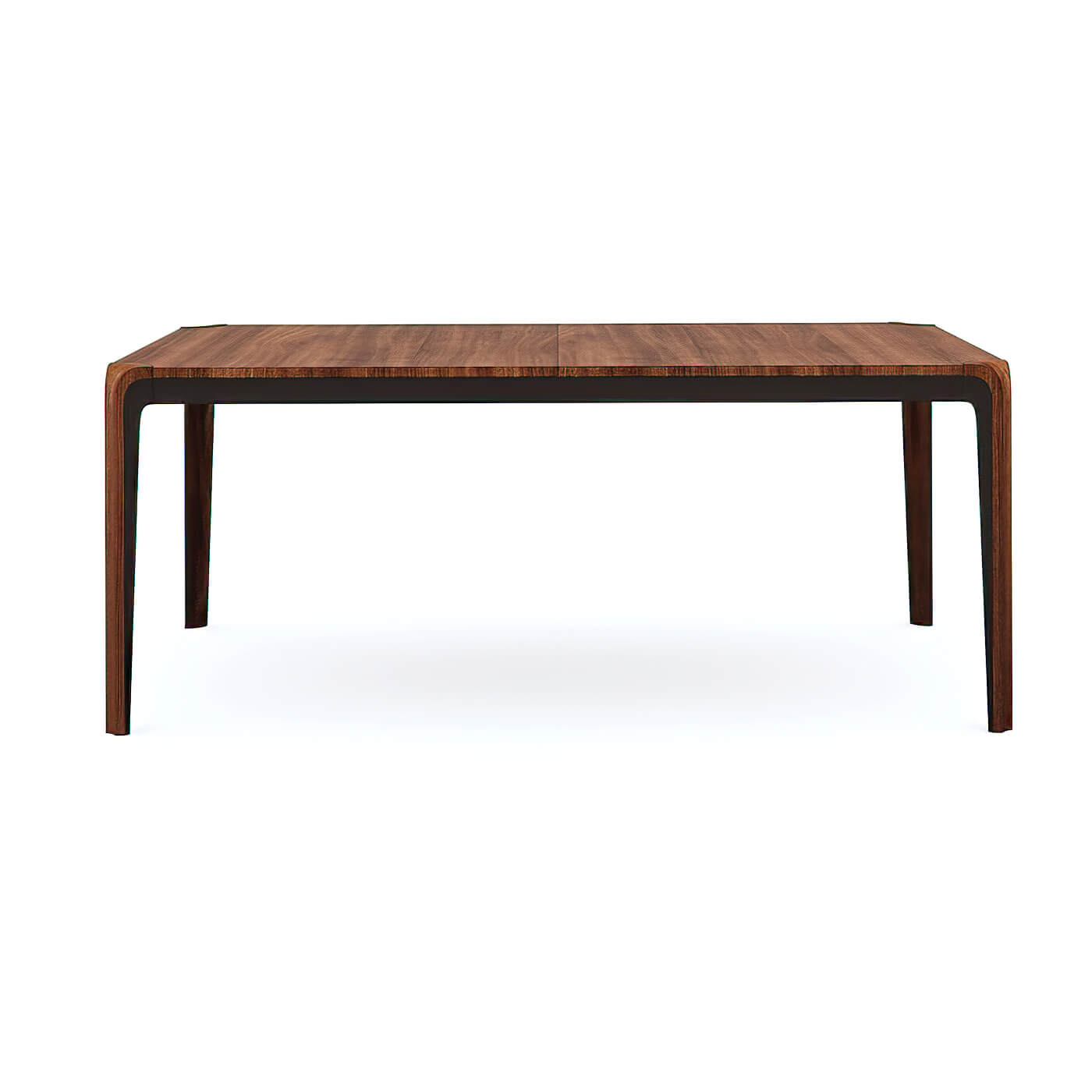 Walnut dining table, front view, contemporary mid-century style.