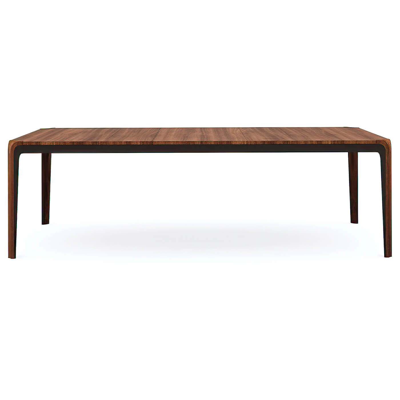 Front angle view of walnut dining table, stylish design.