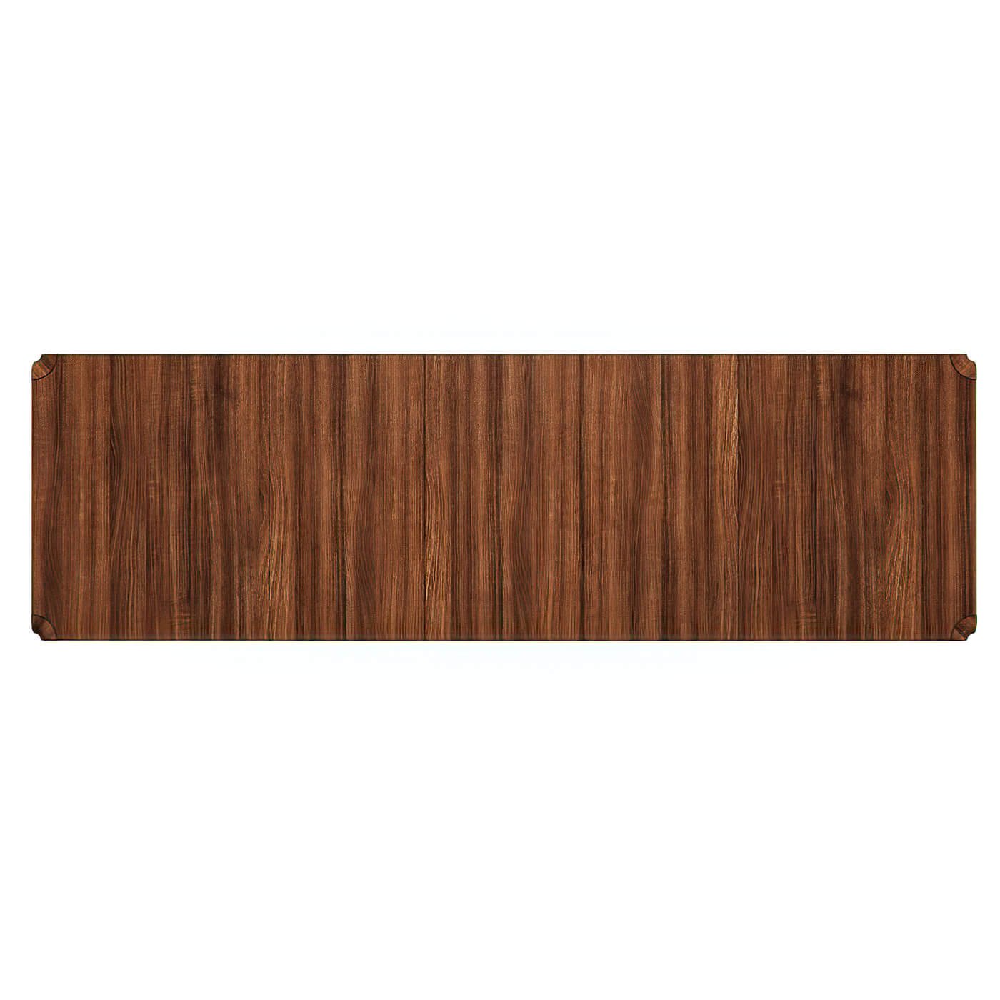 Top view of walnut dining table, elegant wood grain.