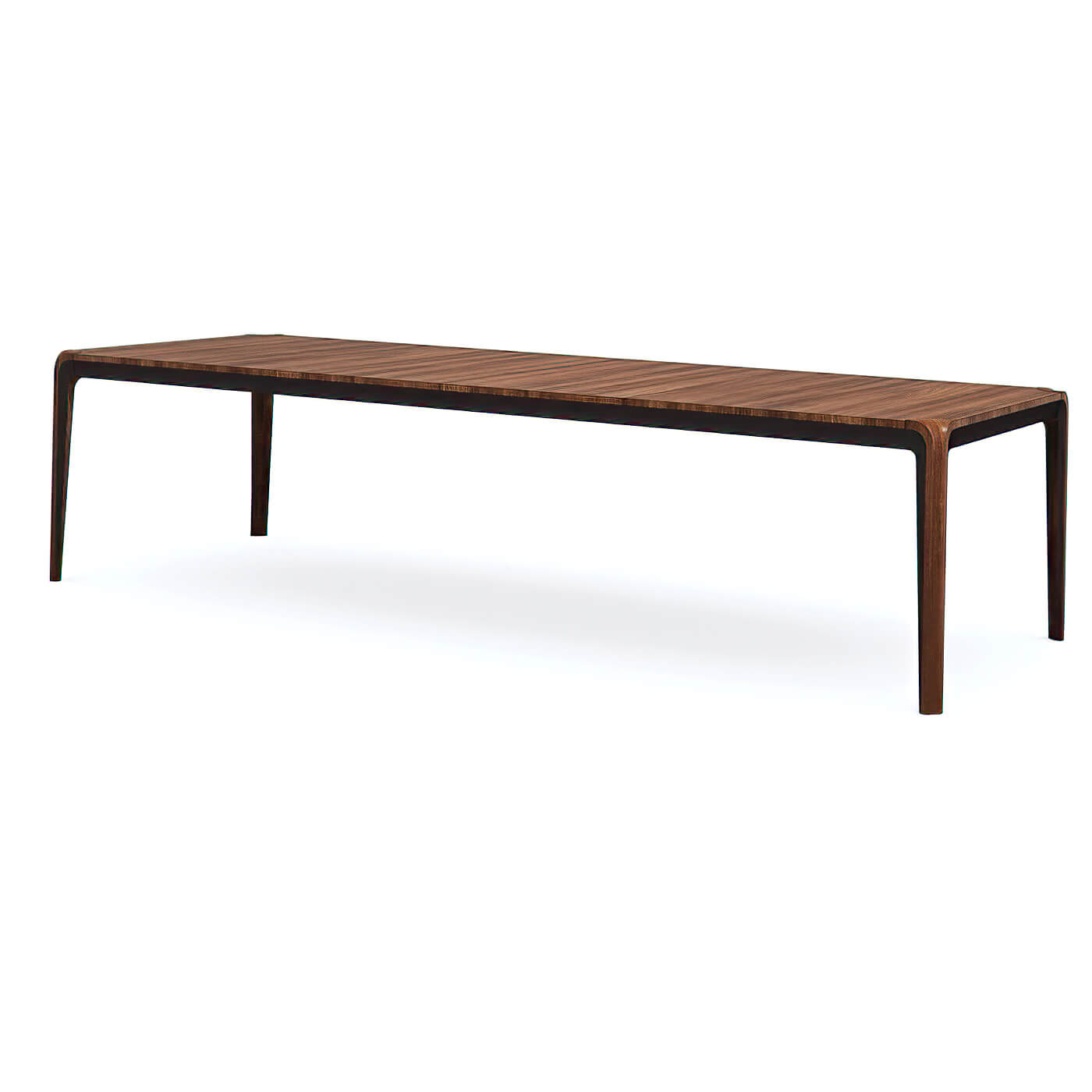 Walnut dining table angle view, showcasing modern design.
