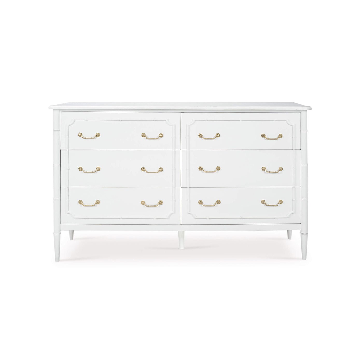 Straight front view of white painted dresser