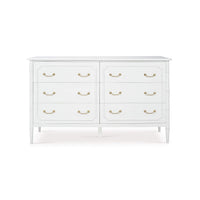 Straight front view of white painted dresser
