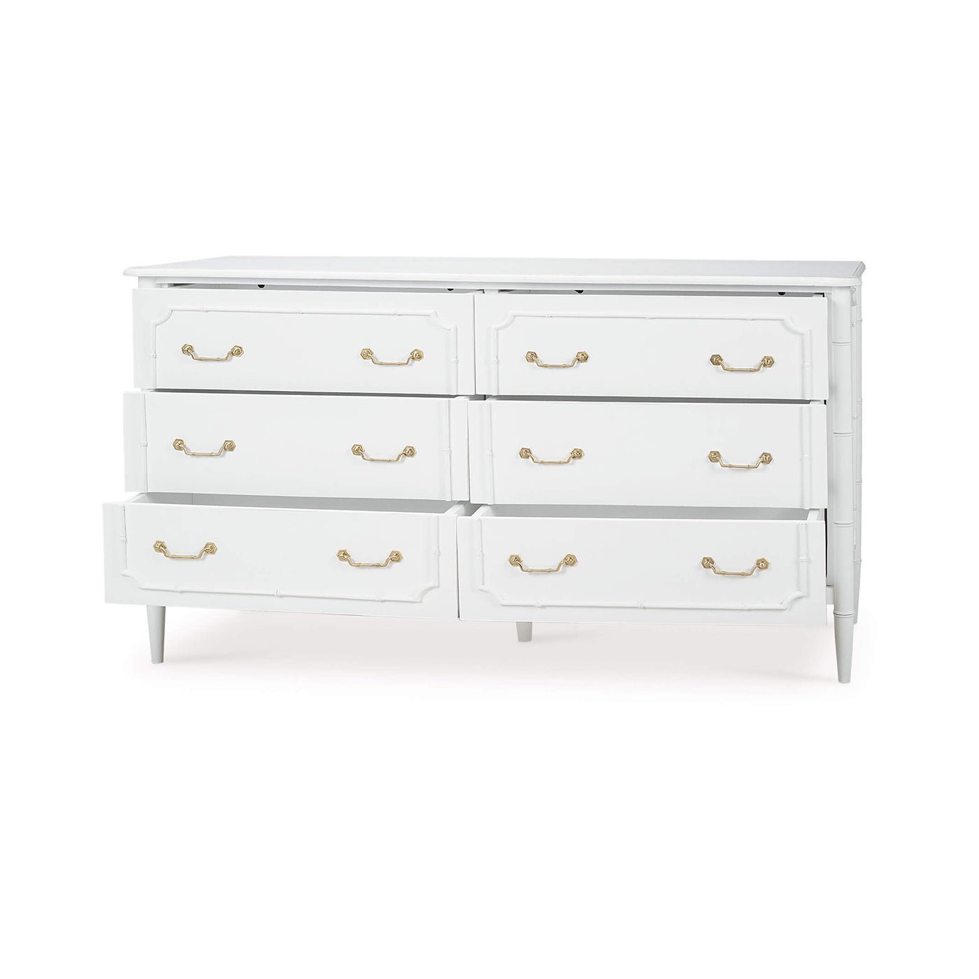 White painted dresser with open drawers