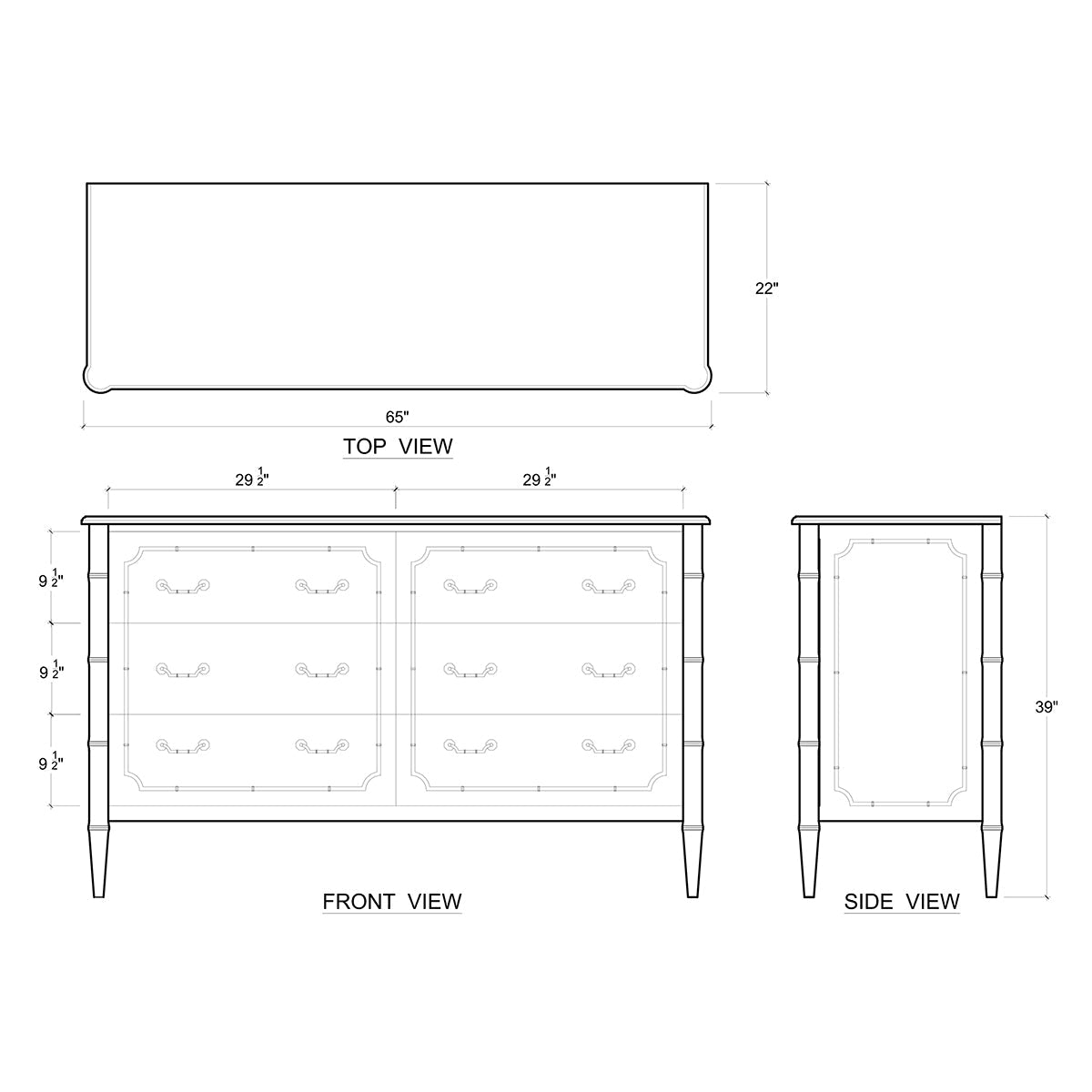 Diagram showing dimensions of white painted dresser