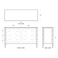 Diagram showing dimensions of white painted dresser
