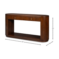 Dimensions of mid-century wood console table highlighted.