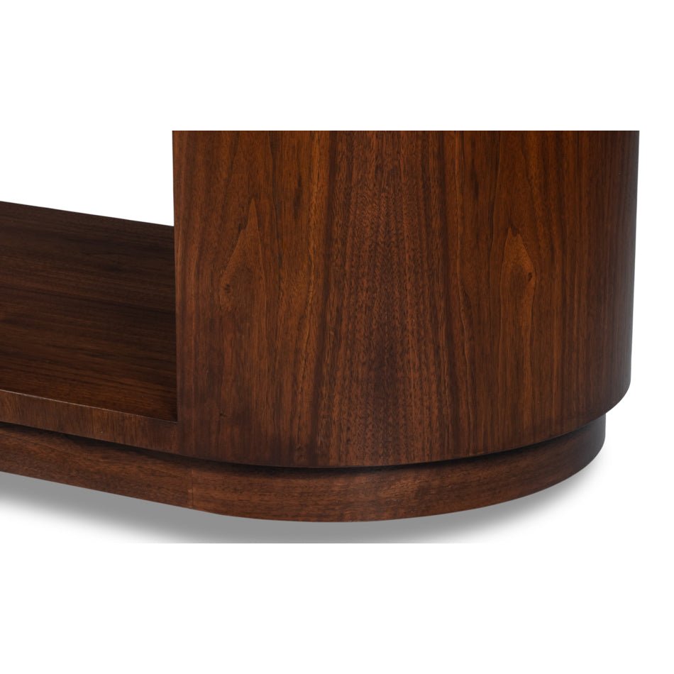 Close-up of console table base and side.