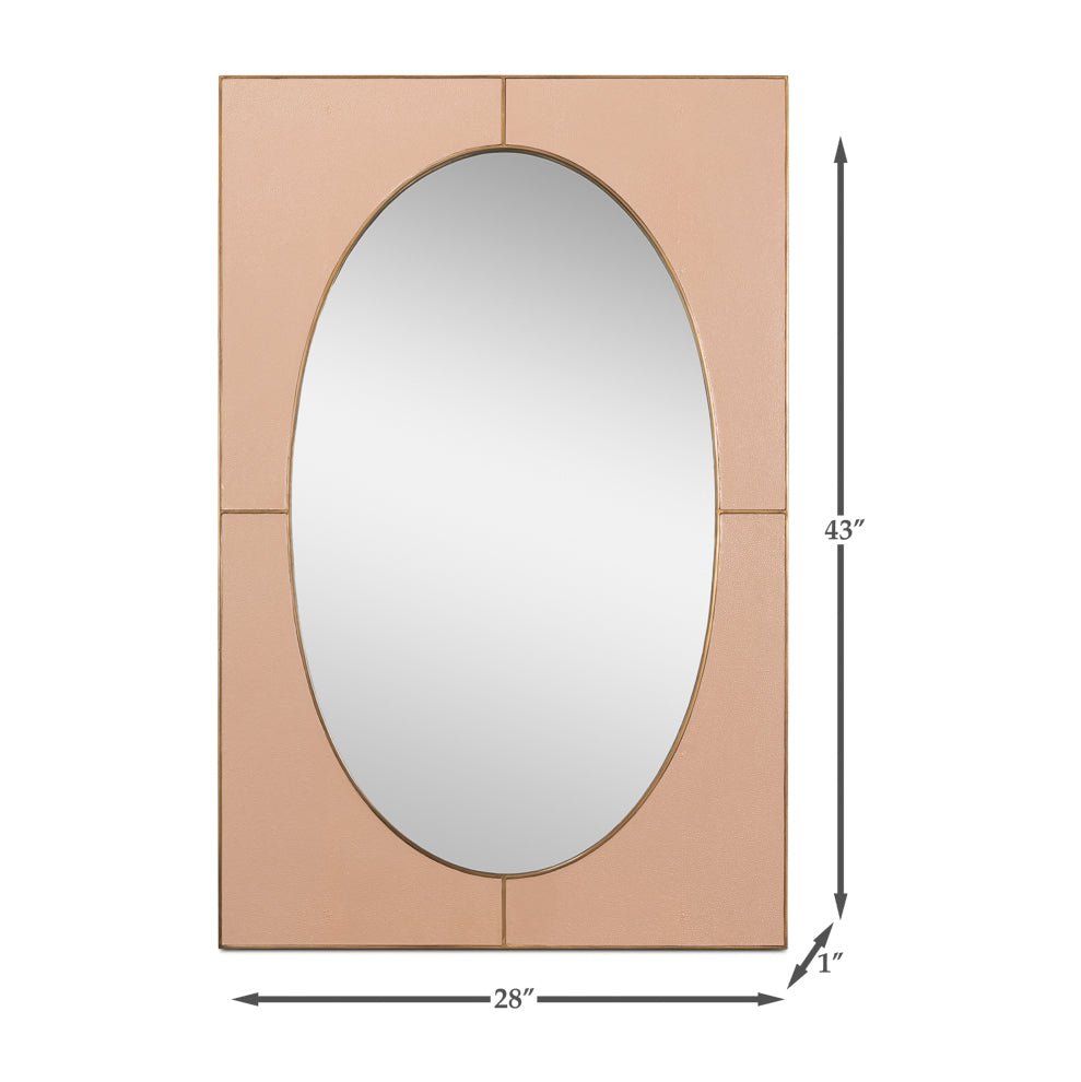 Dimensions of mid-century leather mirror, full view.