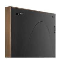 Back of leather mirror with mounting hardware.