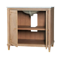 Inside view of open Mid Century Oak Bathroom Vanity doors.