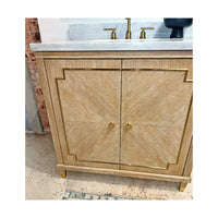 Front detail of Mid Century Oak Vanity cabinet doors.