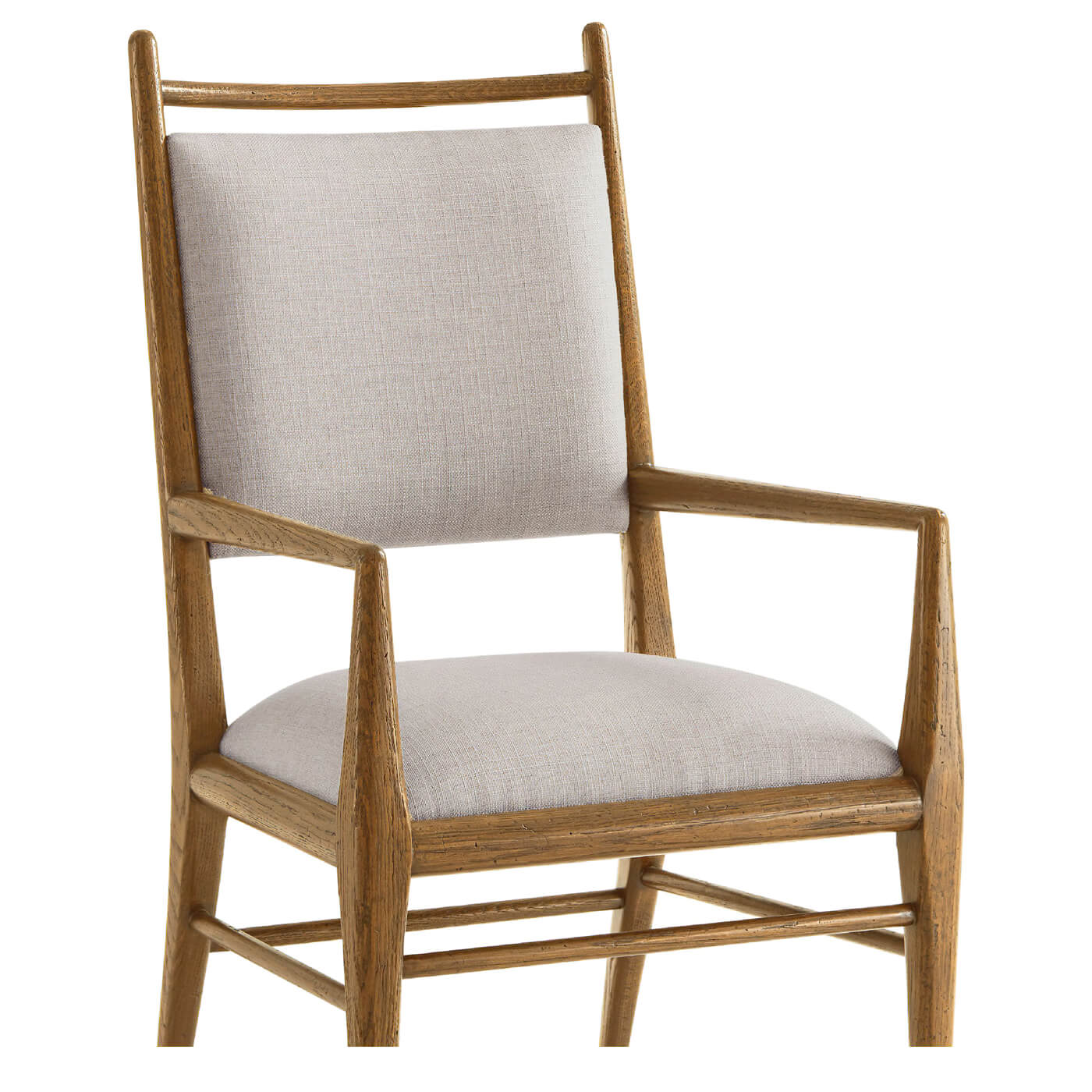 Close-up of dining armchair backrest and arms.