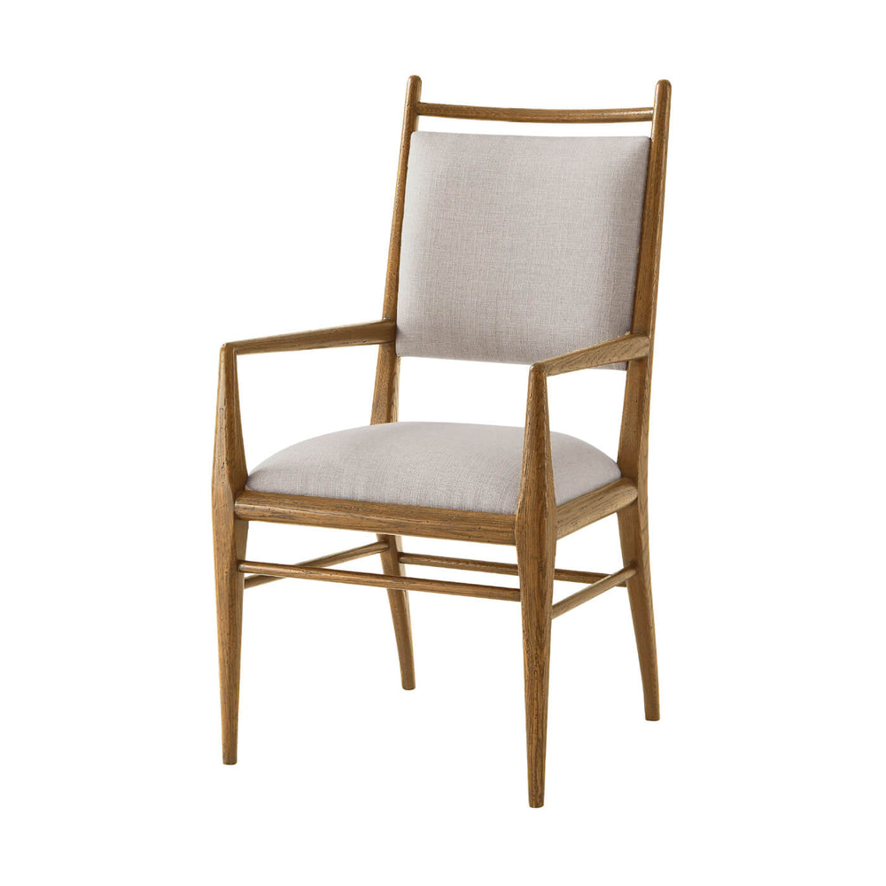 Light oak dining armchair, full view.