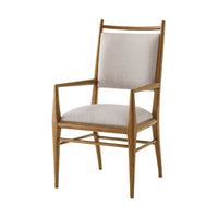 Light oak dining armchair, full view.
