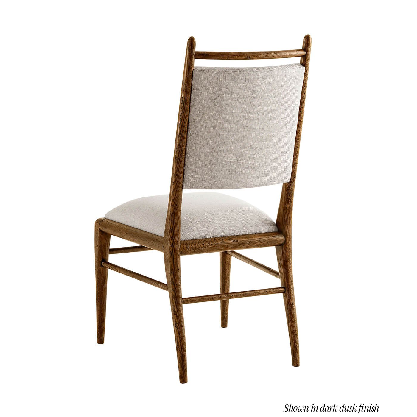 Mid-century oak dining chair rear view.