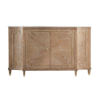 Mid Century oak sideboard, front view with intricate patterns.