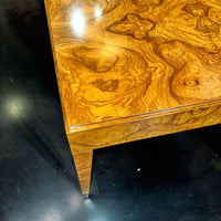 Close-up of olive ash burl side table surface