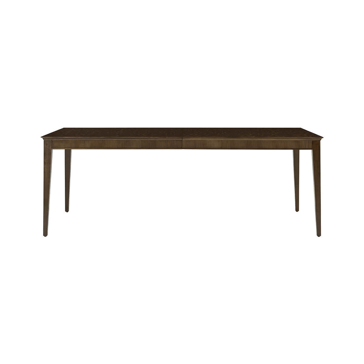 Mid-century dining table front view, rectangular, minimalist design.