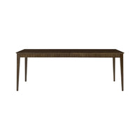 Mid-century dining table front view, rectangular, minimalist design.