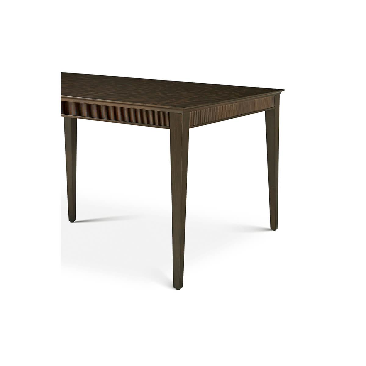 Corner angle of mid-century dining table, close-up detail.
