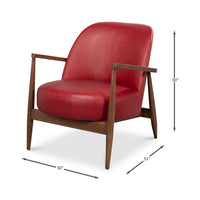 Dimensions display red leather armchair mid-century.