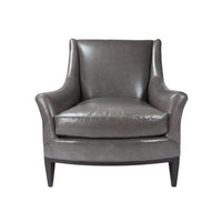 Gray leather armchair front view tight back cushion.