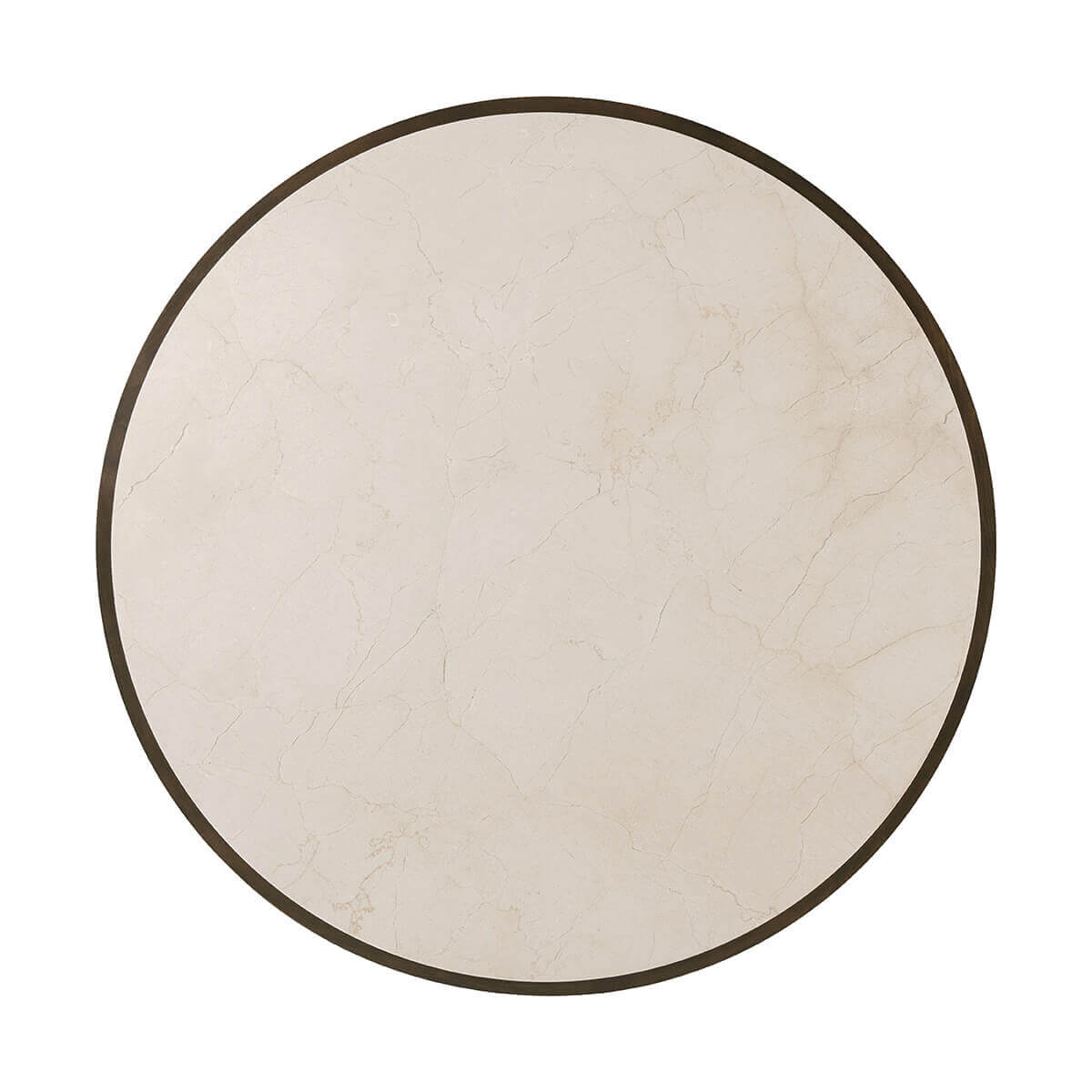 Top view of round cocktail table, marble surface.