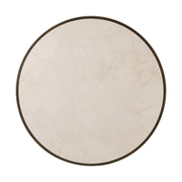 Top view of round cocktail table, marble surface.