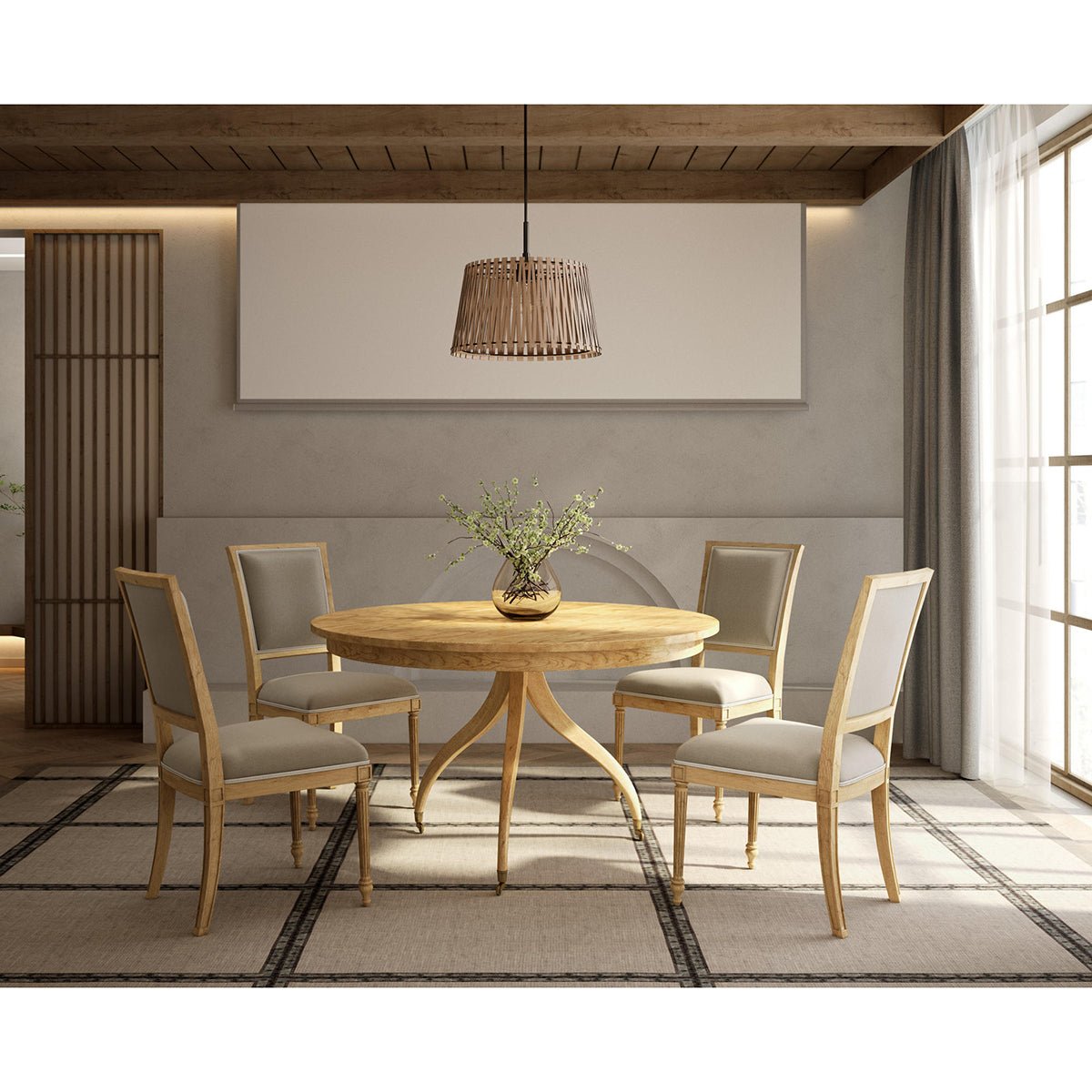 Dining table with chairs in a modern dining room.