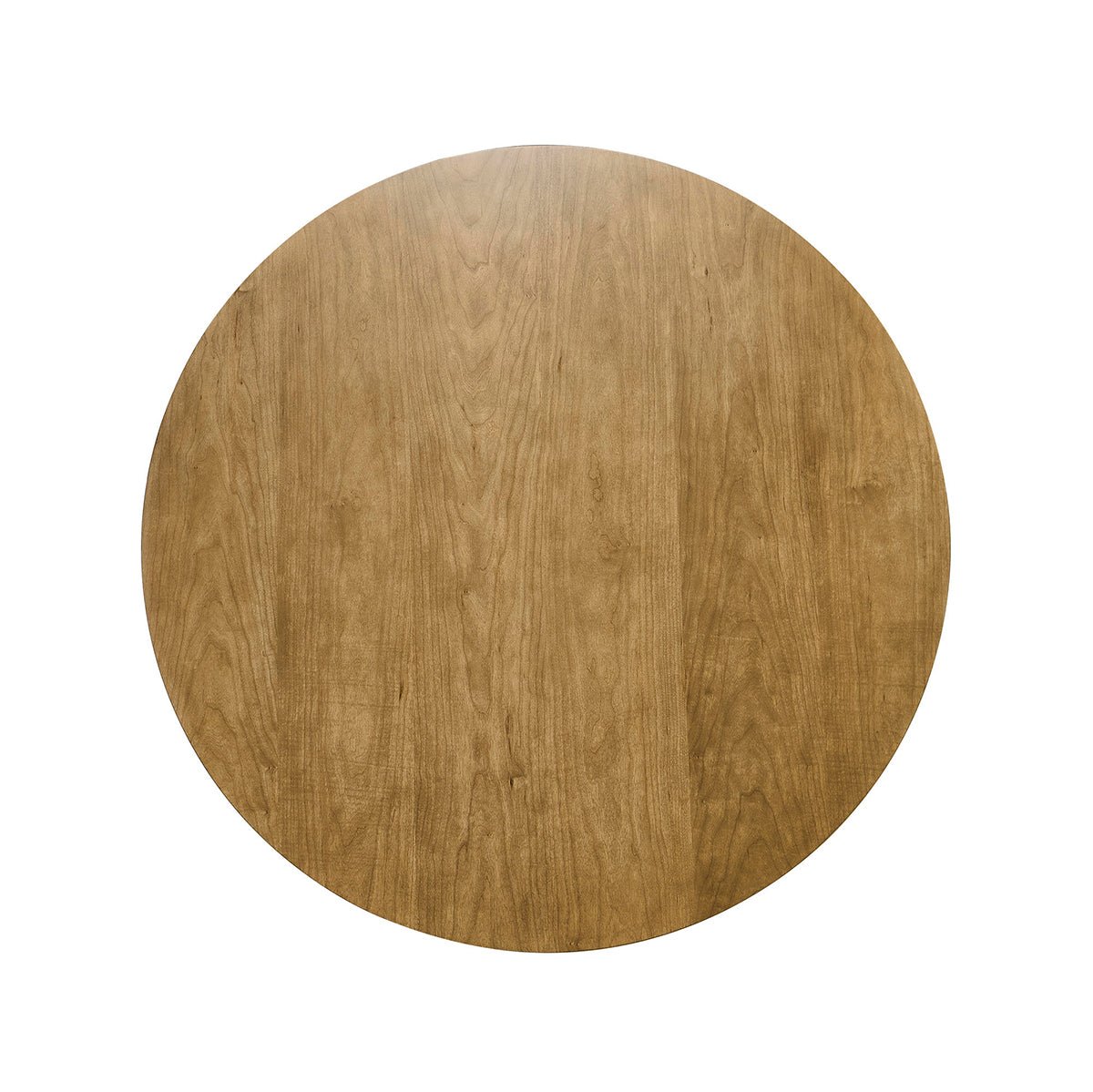 Top view of round dining table surface, wood texture.