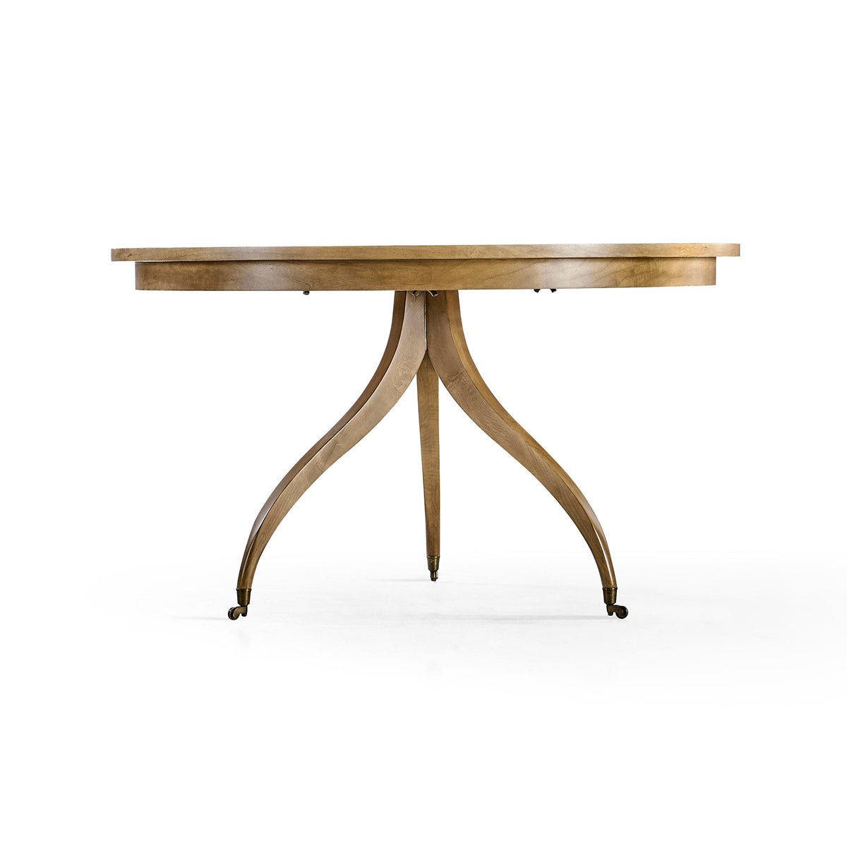 Front view of dining table, sunlight on surface.