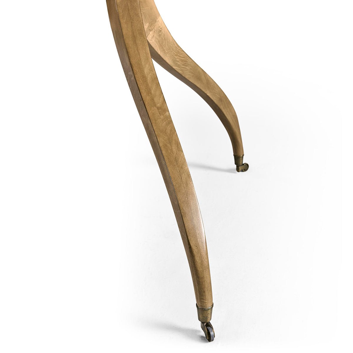 Close-up of table leg, wheel accessory detail shown.