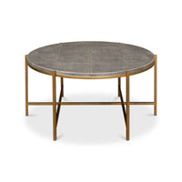 Round leather cocktail table, front view, elegant design.